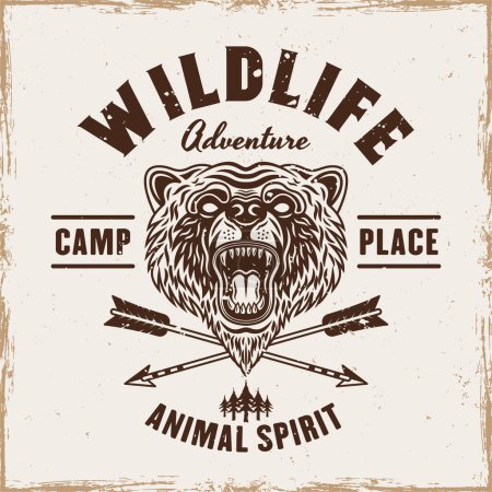 Illustration for Bear grunge emblem, badge, label or logo with headline wildlife vector vintage illustration - Royalty Free Image