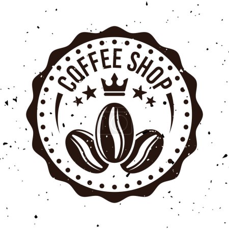 Illustration for Coffee shop vector round monochrome emblem, badge, label, sticker or logo in vintage style isolated on white background with textures - Royalty Free Image