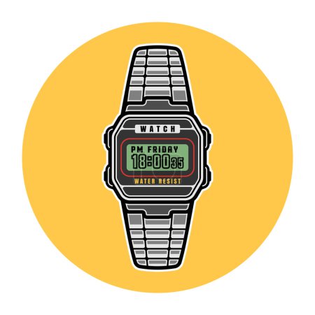 Téléchargez les illustrations : Montre-bracelet électronique vecteur rond icône de couleur isolée sur blanc - en licence libre de droit