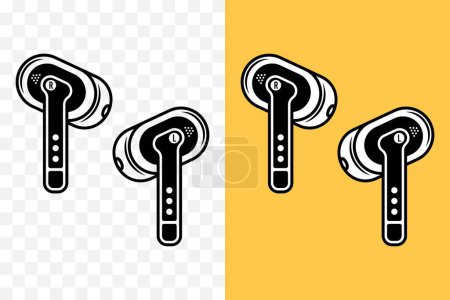 Ilustración de Auriculares inalámbricos objetos vectoriales en dos estilos aislados sobre fondo blanco y amarillo - Imagen libre de derechos