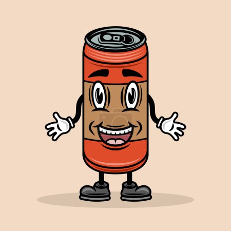 Illustration for Soda or beer drink can smiling cartoon character with hands and legs vector illustration in colored style on light background - Royalty Free Image