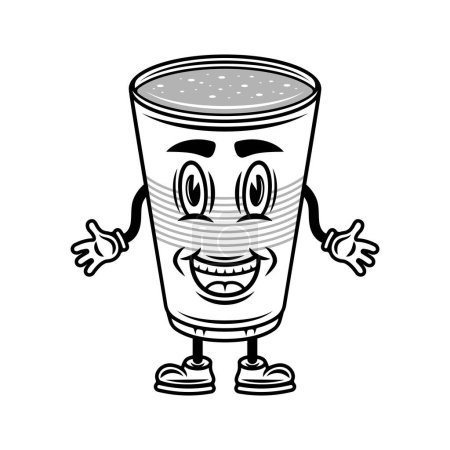 Illustration for Beer plastic cup smiling cartoon character with hands and legs vector illustration in vintage monochrome style isolated on white - Royalty Free Image