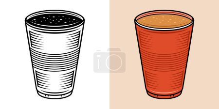 Illustration for Plastic cup vector illustration in two styles black on white and colored - Royalty Free Image