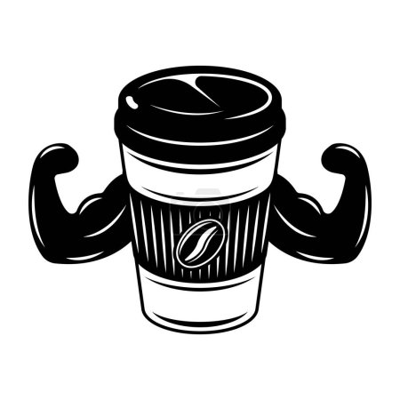 Téléchargez les illustrations : Tasse en papier café avec les mains montrent biceps vecteur illustration noire sur blanc - en licence libre de droit