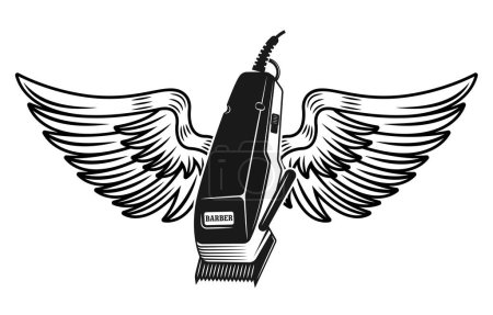 Illustration for Electrical hair clipper with wings vector illustration in monochrome vintage style - Royalty Free Image