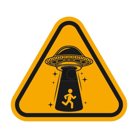 Illustration for Ufo stealing human vector yellow road triangle sign illustration concept - Royalty Free Image