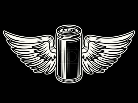 Illustration for Beer can with wings vector illustration in vintage style on dark background - Royalty Free Image