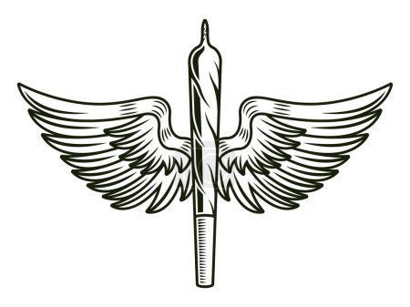 Ilustración de Articulación enrollada de marihuana o cigarrillo con alas objeto vectorial o elemento de diseño aislado en blanco - Imagen libre de derechos