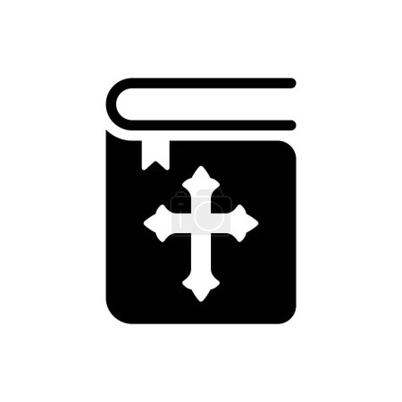 Téléchargez les illustrations : Livre biblique avec croix chrétienne sur la couverture vecteur tout simplement style icône noire - en licence libre de droit
