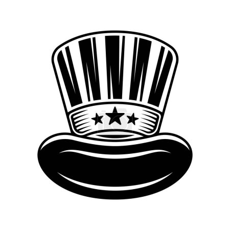 Téléchargez les illustrations : Vecteur de chapeau cylindre américain Illustration en noir et blanc isolé sur blanc - en licence libre de droit