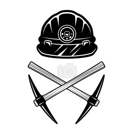 Illustration for Miner helmet and two crossed pickaxes vector illustration in vintage style isolated on white - Royalty Free Image