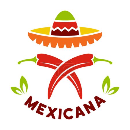 Ilustración de Etiqueta alimentaria mexicana, emblema, insignia o logotipo vector ilustración de color aislado en el fondo - Imagen libre de derechos