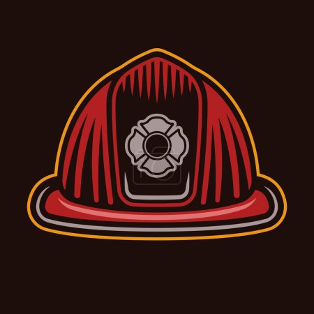 Téléchargez les illustrations : Casque de pompier objet vecteur dans un style coloré sur fond sombre - en licence libre de droit