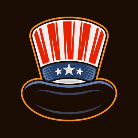 Téléchargez les illustrations : Illustration vectorielle de chapeau de cylindre américain dans un style coloré sur fond sombre - en licence libre de droit