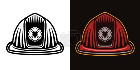 Téléchargez les illustrations : Casque de pompier objet vectoriel en deux styles noir sur blanc et coloré - en licence libre de droit