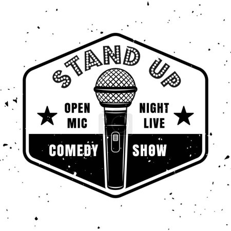 Illustration for Stand up comedy show vector emblem, badge, label, stamp or logo in vintage monochrome style isolated on white background with texture - Royalty Free Image
