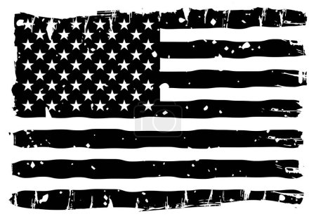 Téléchargez les illustrations : Drapeau américain rayé avec une illustration vectorielle de texture grunge dans un style noir et blanc - en licence libre de droit