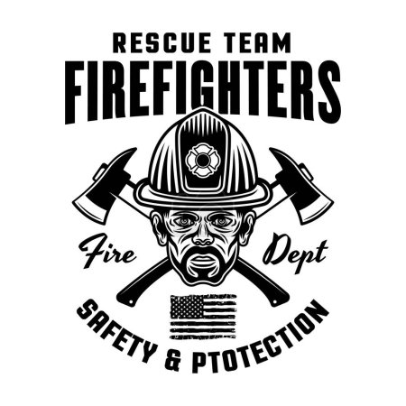 Ilustración de Ilustración de diseño de emblema, logotipo, insignia o etiqueta vectorial de bomberos en estilo monocromo aislado en blanco - Imagen libre de derechos