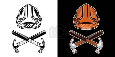 Téléchargez les illustrations : Chapeau dur et éléments vectoriels de marteau à griffe dans deux styles, noir sur blanc et coloré - en licence libre de droit