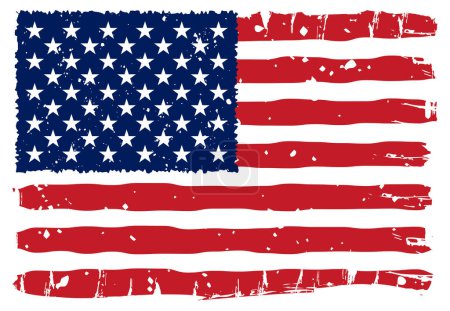 Téléchargez les illustrations : Drapeau américain rayé avec des textures grunge illustration vectorielle dans un style coloré - en licence libre de droit