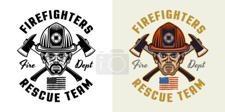 Téléchargez les illustrations : Emblème vectoriel pompiers, logo, illustration de badge en deux styles noir sur blanc et coloré - en licence libre de droit
