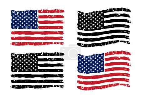 Ilustración de Banderas americanas conjunto de objetos vectoriales o elementos gráficos en dos estilos negro y colorido - Imagen libre de derechos