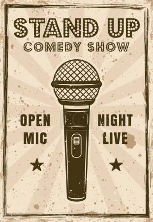 Illustration for Stand up comedy show poster in vintage colored style. Vector illustration with textures and text on separate layers - Royalty Free Image