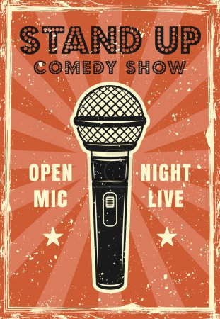 Illustration for Stand up comedy show retro poster vector illustration. Layered, separate textures and text - Royalty Free Image