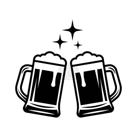 Illustration for Two beer mugs, cheers vector black icon isolated on white background - Royalty Free Image