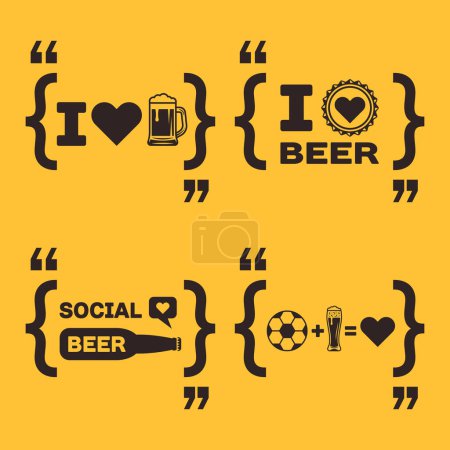 Illustration for Quotation mark speech bubble with message i love beer set of vector objects or elements - Royalty Free Image