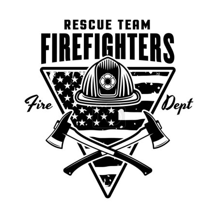 Ilustración de Ilustración de diseño de emblema, logotipo, insignia o etiqueta vectorial de bomberos en estilo monocromo aislado en blanco - Imagen libre de derechos
