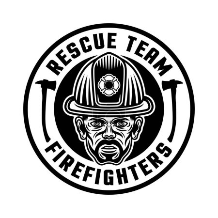 Illustration for Firefighters vector round emblem, logo, badge or label design illustration in monochrome style with isolated on white - Royalty Free Image