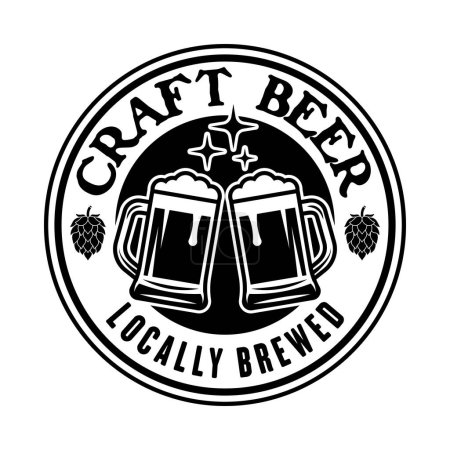 Illustration for Beer vector round emblem, label, badge or logo in monochrome vintage style isolated on white - Royalty Free Image