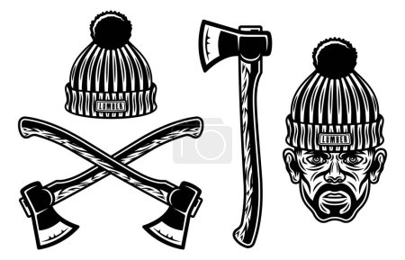 Illustration for Lumberjack set of vector objects or design elements isolated on white - Royalty Free Image
