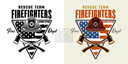 Ilustración de Ilustración de diseño de emblema de vector, logotipo, insignia o etiqueta de bomberos en dos estilos negro sobre blanco y colorido - Imagen libre de derechos
