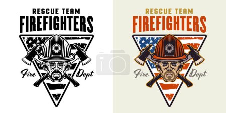 Illustration for Firefighters vector emblem, logo, badge or label design illustration in two styles black on white and colorful - Royalty Free Image
