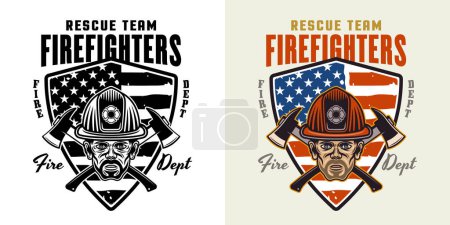 Illustration for Firefighters vector emblem, logo, badge or label design illustration in two styles black on white and colorful - Royalty Free Image