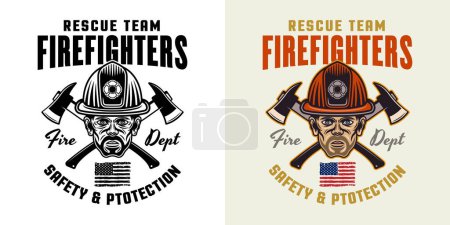 Ilustración de Ilustración de diseño de emblema de vector, logotipo, insignia o etiqueta de bomberos en dos estilos negro sobre blanco y colorido - Imagen libre de derechos