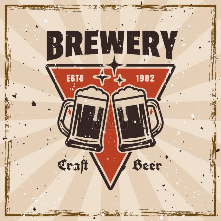 Illustration for Brewery colored retro emblem, badge, label or logo on background with textures on separate layers - Royalty Free Image