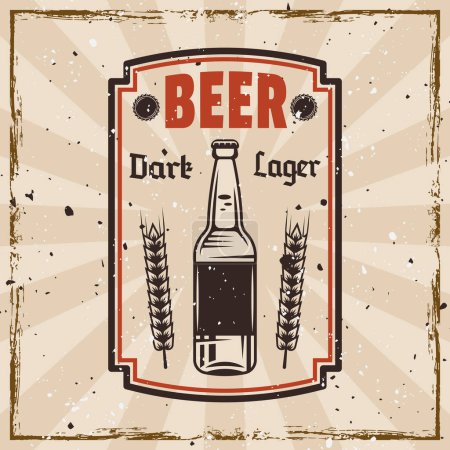 Illustration for Beer colored retro emblem, badge, label or logo on background with textures on separate layers - Royalty Free Image