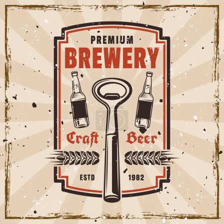 Illustration for Brewery colored retro emblem, badge, label or logo on background with textures on separate layers - Royalty Free Image