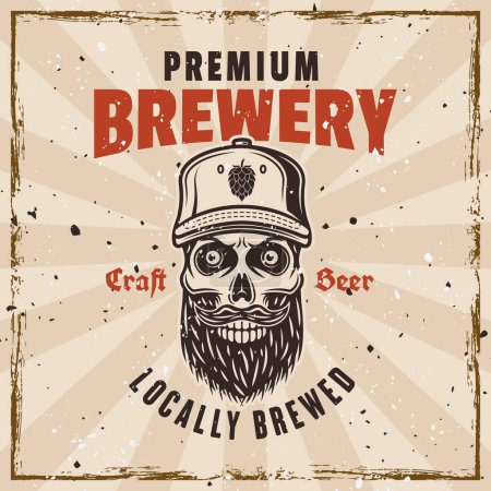 Ilustración de Emblema retro de color cervecería, insignia, etiqueta o logotipo en el fondo con texturas en capas separadas - Imagen libre de derechos