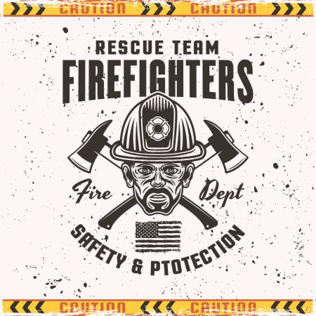 Ilustración de Ilustración de diseño de emblema, insignia o etiqueta de vectores de bomberos en estilo vintage sobre fondo con texturas grunge - Imagen libre de derechos