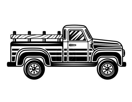 Illustration for Farmer pickup truck side view vector illustration in vintage monochrome style isolated on white - Royalty Free Image