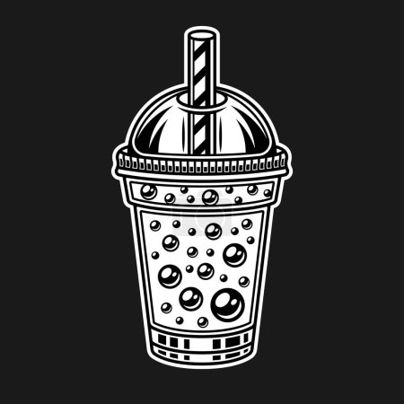 Illustration for Bubble tea cup vector illustration in monochrome style on black background - Royalty Free Image