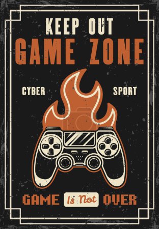 Illustration for Gamepad and fire vector poster for gaming club or tournament event in colored style. Illustration with removable textures - Royalty Free Image