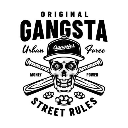 Illustration for Gangster vector emblem in monochrome style. Illustration isolated on white - Royalty Free Image