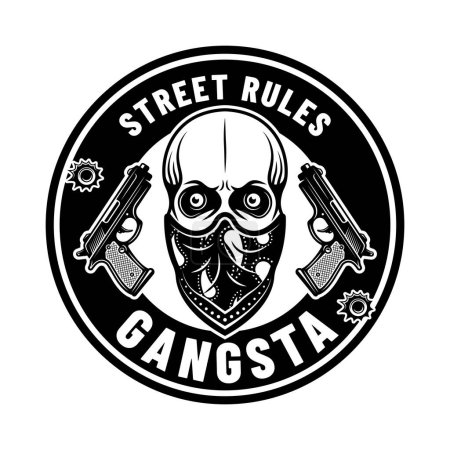 Gangster vector emblem in monochrome style. Illustration isolated on white