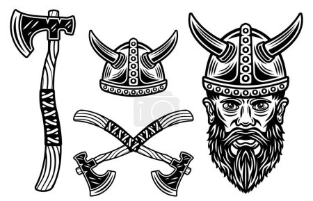 Illustration for Viking set of vector objects or design elements isolated on white - Royalty Free Image