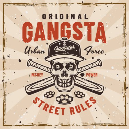 Illustration for Gangster vector emblem in vintage style. Illustration on background with removable textures - Royalty Free Image